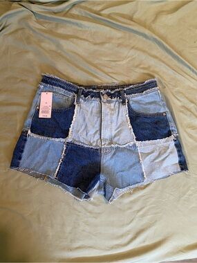 Wild Fable Patchwork High-Waist Denim Shorts - Light & Dark Blue